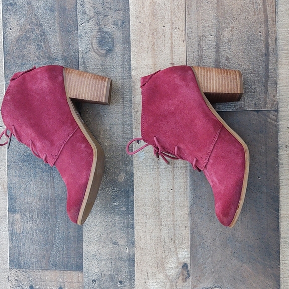 Toms Lunata Oxblood Burnished suede Block heel Bootie sz 9 EU 40 - Picture 2 of 15